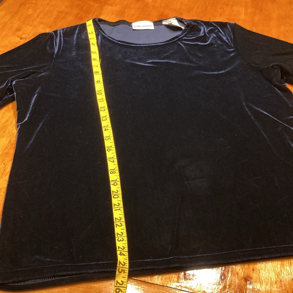 Kathy Ireland Sportswear Navy Blue Velvet Short Sleeve Top XL Stretch Crew‎ Neck - Picture 4 of 5